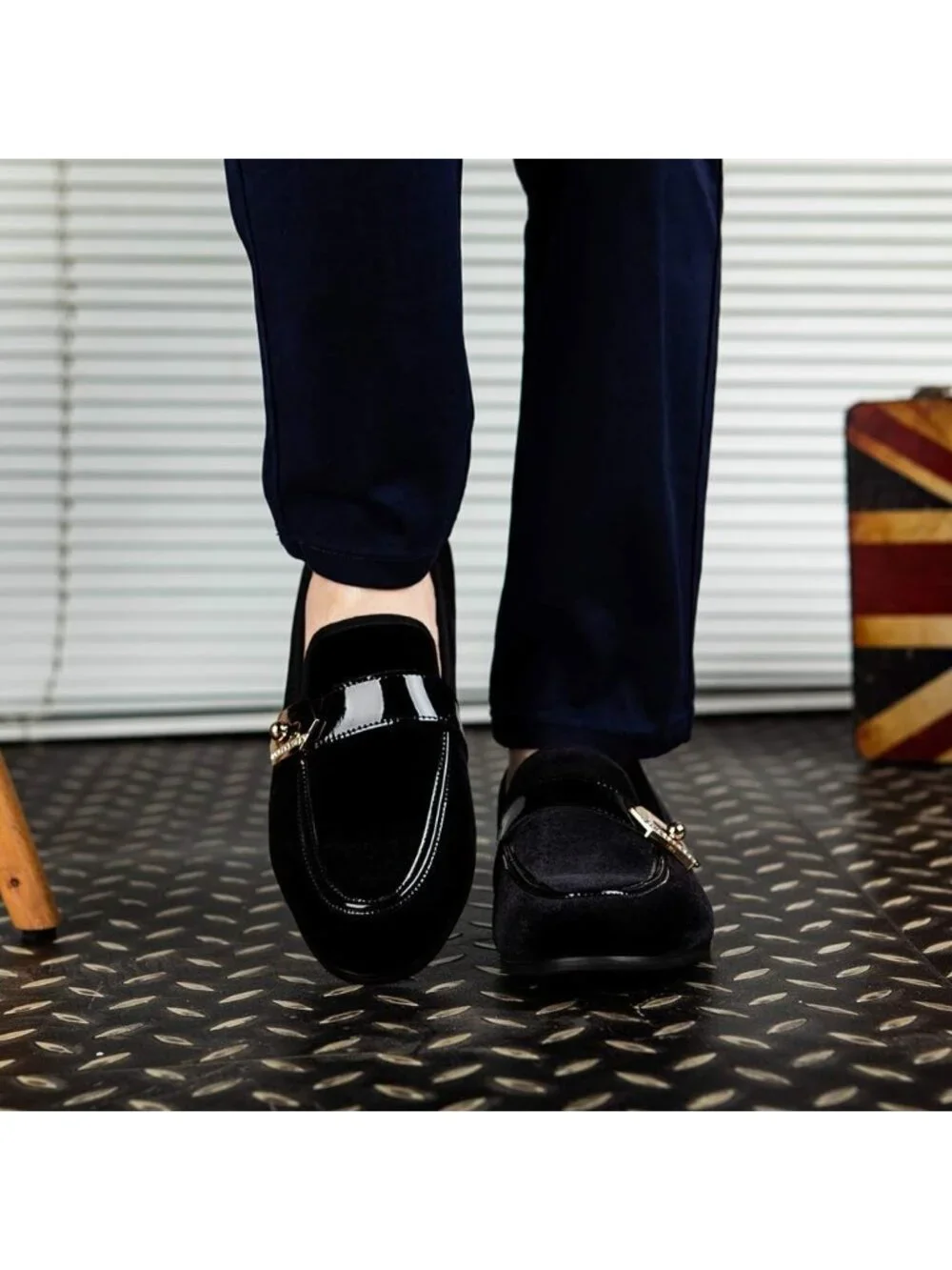 Men's Black Button Toe Bit Loafers Slip On Dress Shoes Classic Party Fashion